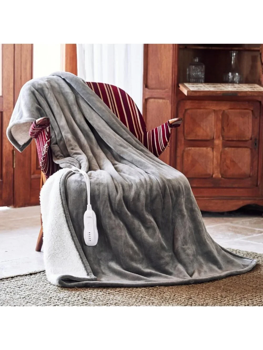 Cozy Heated Blanket 50x60” with 3-Hour Auto-Off Feature, Soft Grey Color